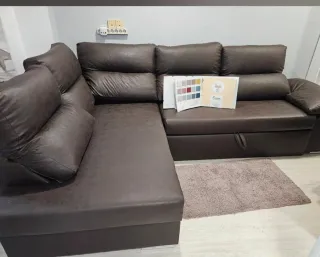 Sofá Rinconera Piel Sintética Marrón