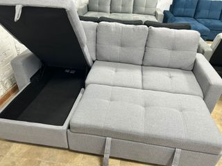 Sofá Cama Chaiselongue Gris 3 Plazas + arcon