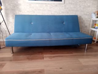 Sofá Cama Azul Tela y Metal