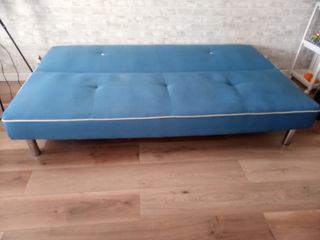 Sofá Cama Azul Tela y Metal