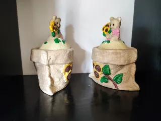 2 Tarros Cerámica Ositos con Girasoles