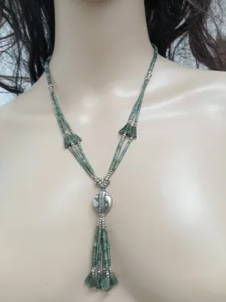 Collana giada verde e argento