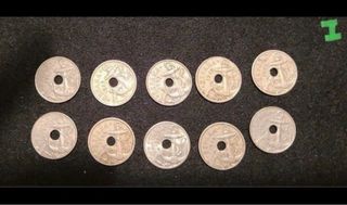 Lote 10 monedas 50 céntimos agujero 1941-1963