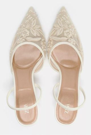 Zapatos Zara Talla 37 Tacón Encaje Blanco