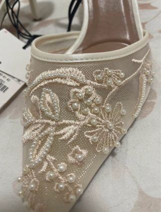 Zapatos Zara Talla 37 Tacón Encaje Blanco