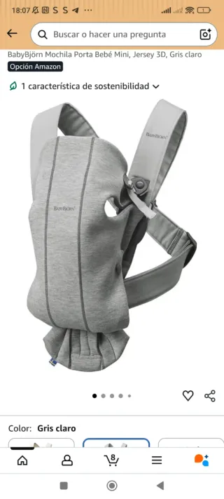 Mochila de porteo O Porta Bebé BabyBjörn Gris