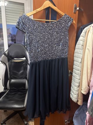 Vestido de fiesta lentejuelas azul y plata