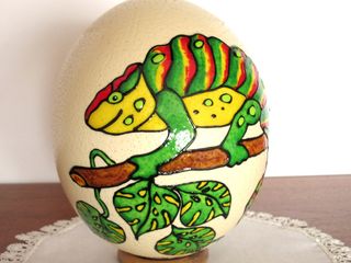 Uovo Struzzo Decorato Camaleonte. Prezzo 1 pezzo