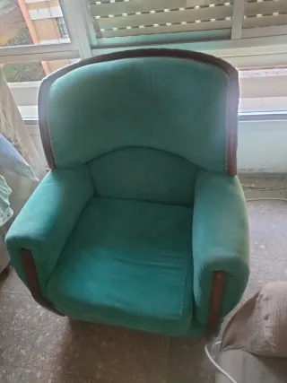 Sofá y 2 sillones de terciopelo verde