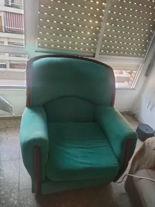 Sofá y 2 sillones de terciopelo verde