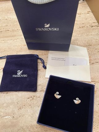 Pendientes Cisne Swarovski Oro y Plata