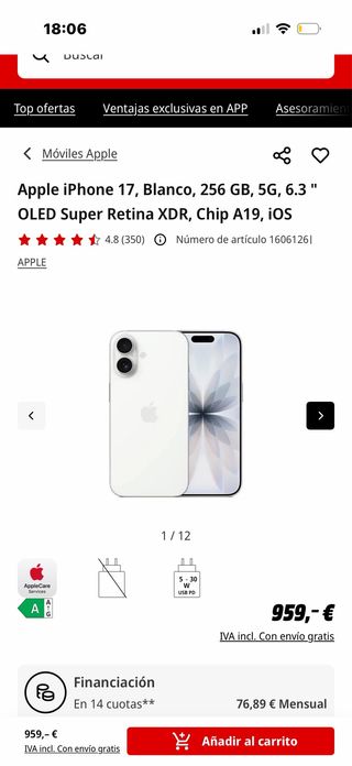 iPhone 17 Blanco 256GB 5G