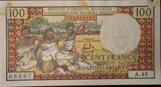 Billete 100 Francos Madagascar 1960s