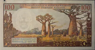 Billete 100 Francos Madagascar 1960s