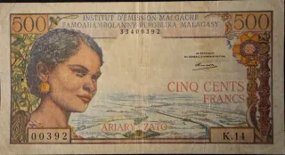 Billete 500 Francos Madagascar 1960