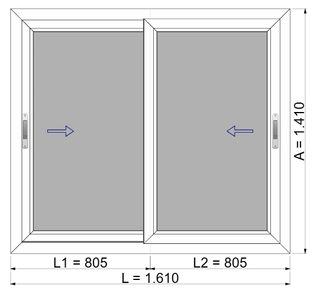 Ventana corredera PVC 2 hojas 1.610x1.410