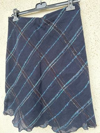 Gonna blu vintage a righe incrociate