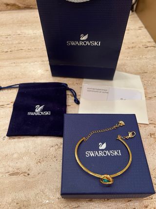 Pulsera Swarovski Dorada con Cristal Verde