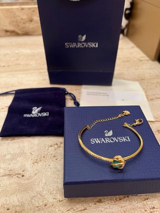 Pulsera Swarovski Dorada con Cristal Verde