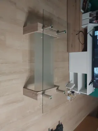 Mesa centro cristal y madera