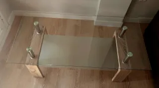 Mesa centro cristal y madera