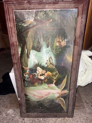 Antiguo cuadro religioso ángel y niños