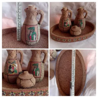 Set Oliera Sughero e Terracotta Decorata
