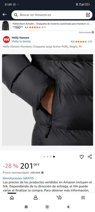 Chaqueta Helly Hansen Larga Negra Talla XL