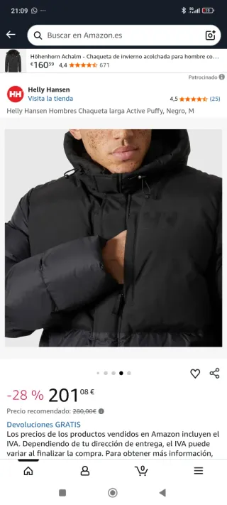 Chaqueta Helly Hansen Larga Negra Talla XL