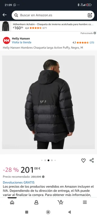 Chaqueta Helly Hansen Larga Negra Talla XL