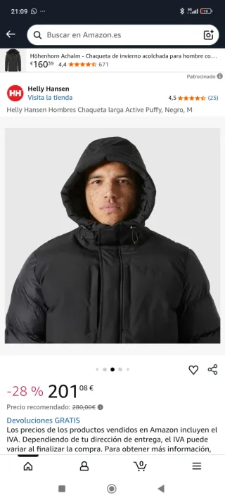 Chaqueta Helly Hansen Larga Negra Talla XL