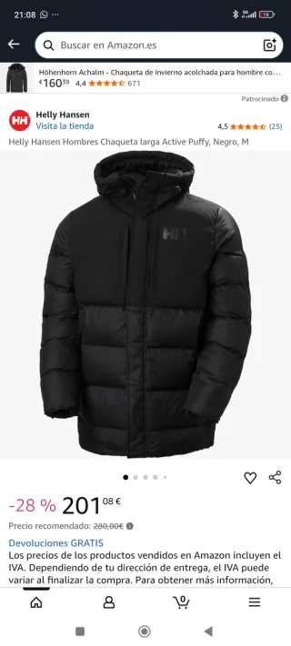 Chaqueta Helly Hansen Larga Negra Talla XL