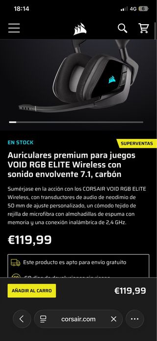 Auriculares Corsair Void RGB Elite 7.1 (Negociable