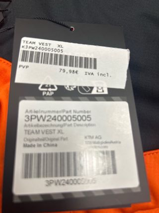 Chaleco KTM Racing Team Negro/Naranja Talla XL