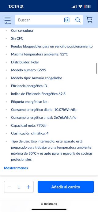 Armario Congelador Profesional Polar
