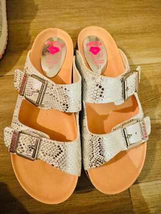 Sandalias Plataforma Doble Tira Plateadas Talla 37