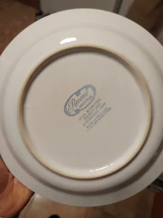 Platos antiguos porcelana rosas borde azul