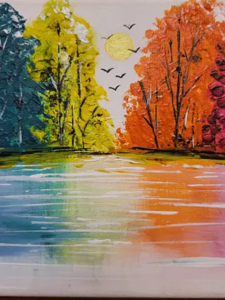 Quadro acrilico paesaggio lago