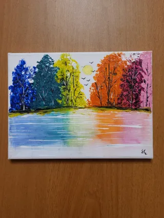 Quadro acrilico paesaggio lago