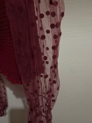 Blusa roja con mangas de tul y lunares