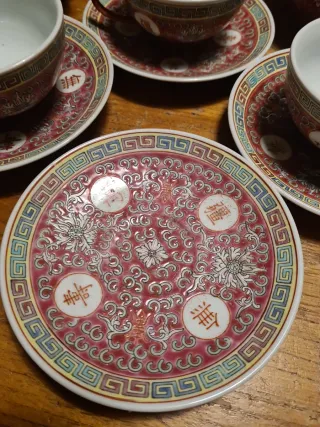 Servizio da tè cinese rosso e bianco