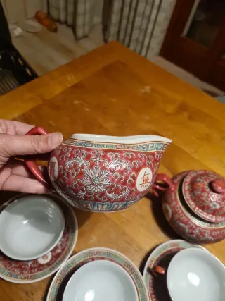 Servizio da tè cinese rosso e bianco