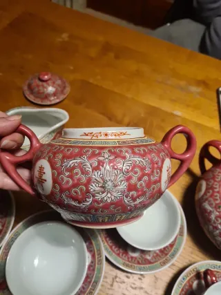 Servizio da tè cinese rosso e bianco