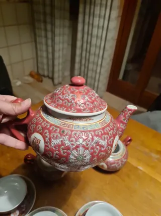 Servizio da tè cinese rosso e bianco