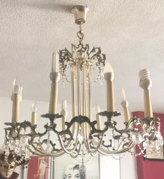 Lámpara 10 brazos metal y cristal