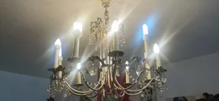 Lámpara 10 brazos metal y cristal