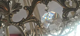 Lámpara 10 brazos metal y cristal