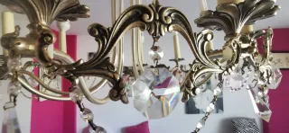 Lámpara 10 brazos metal y cristal