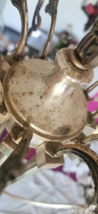 Lámpara 10 brazos metal y cristal