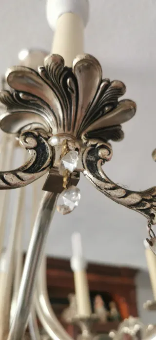 Lámpara 10 brazos metal y cristal